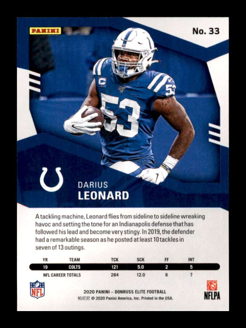 Load image into Gallery viewer, 2020 Donruss Elite Green Darius Leonard #33 Image 2
