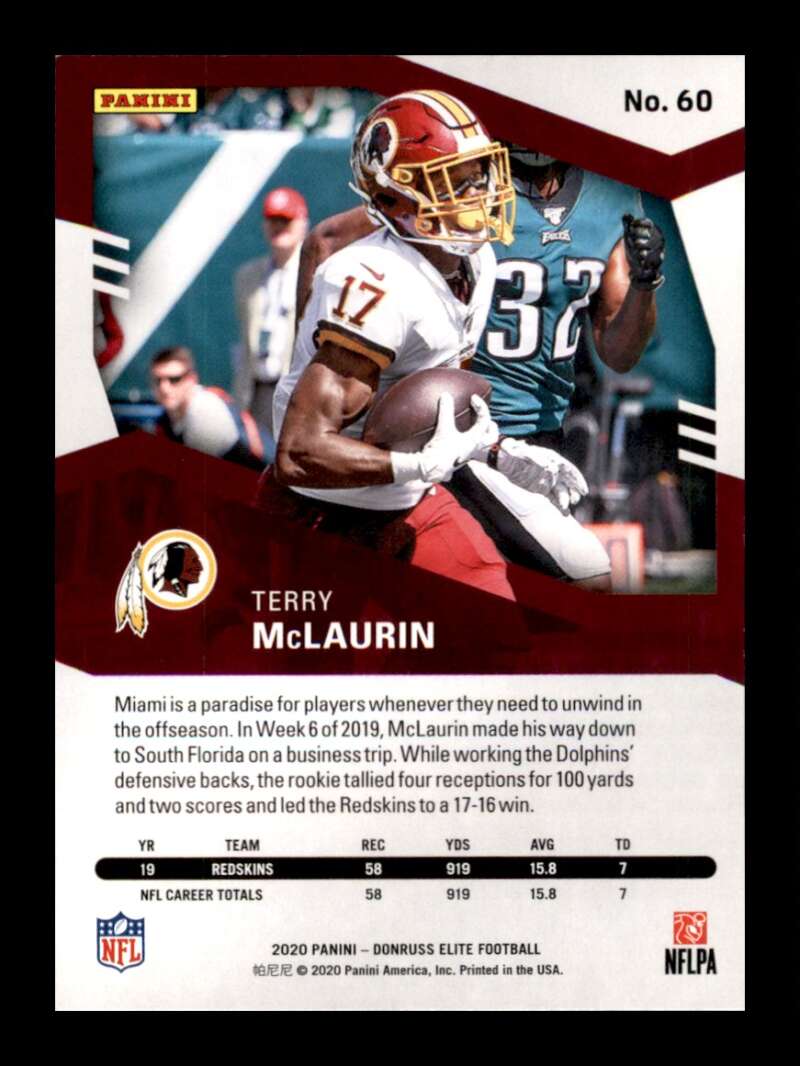 Load image into Gallery viewer, 2020 Donruss Elite Green Terry McLaurin #60 Image 2
