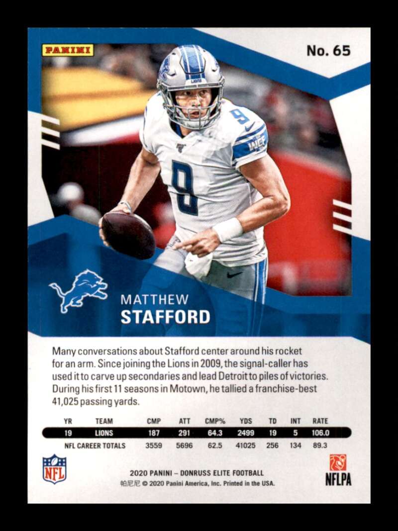 Load image into Gallery viewer, 2020 Donruss Elite Green Matthew Stafford #65 Image 2
