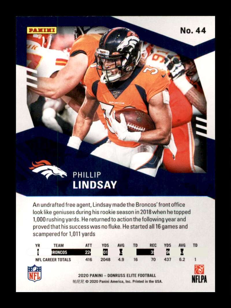 Load image into Gallery viewer, 2020 Donruss Elite Green Phillip Lindsay #44 Image 2
