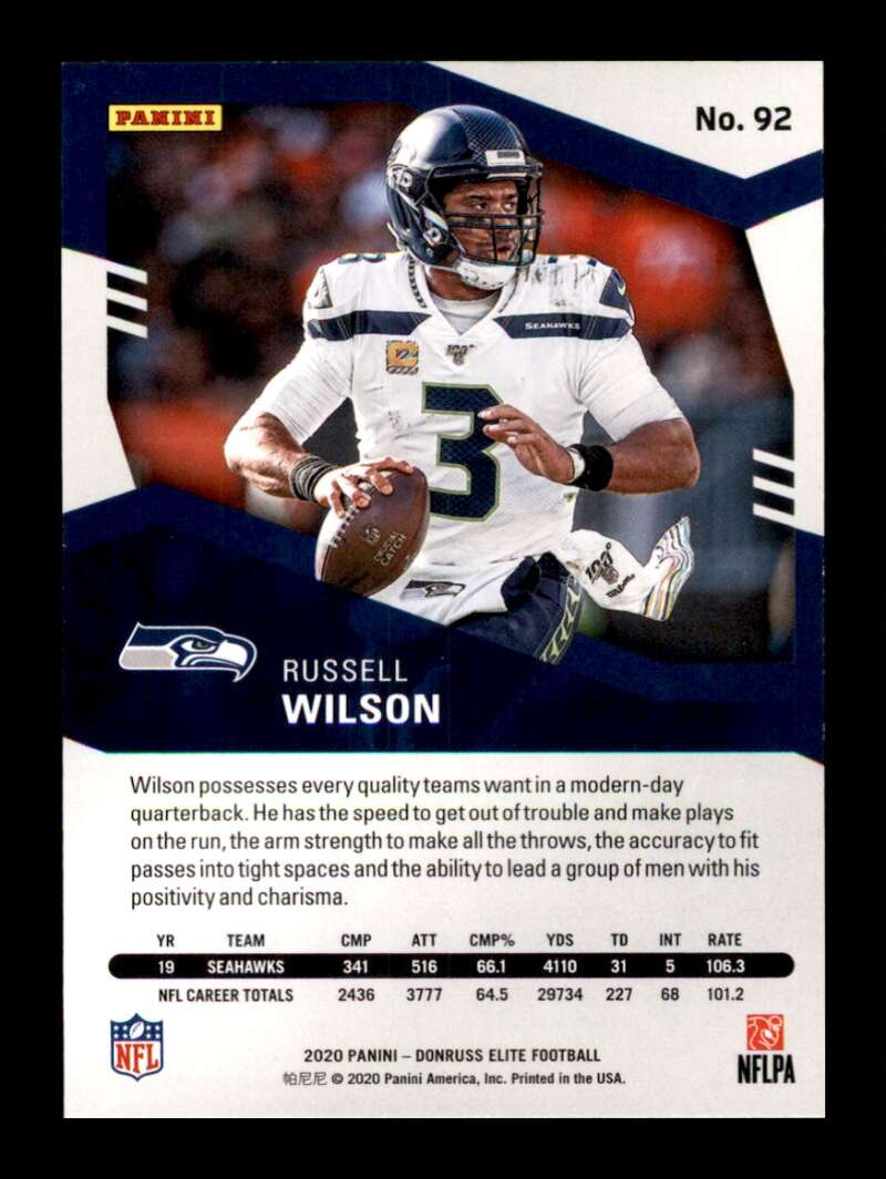 Load image into Gallery viewer, 2020 Donruss Elite Green Russell Wilson #92 Image 2
