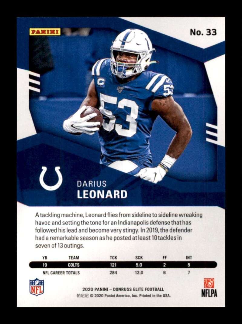 Load image into Gallery viewer, 2020 Donruss Elite Green Darius Leonard #33 Image 2
