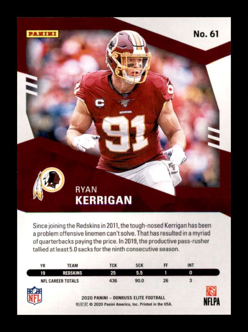 Load image into Gallery viewer, 2020 Donruss Elite Green Ryan Kerrigan #61 Image 2
