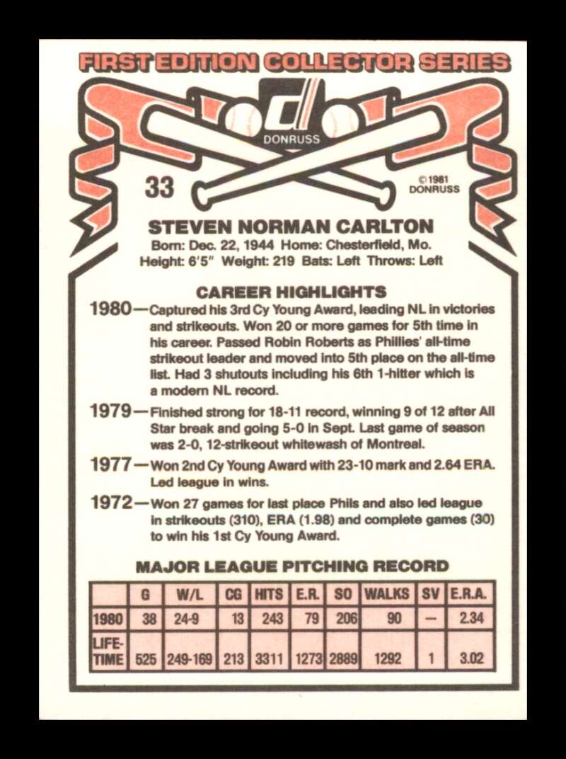 Load image into Gallery viewer, 1981 Donruss Steve Carlton #33 Philadelphia Phillies Image 2
