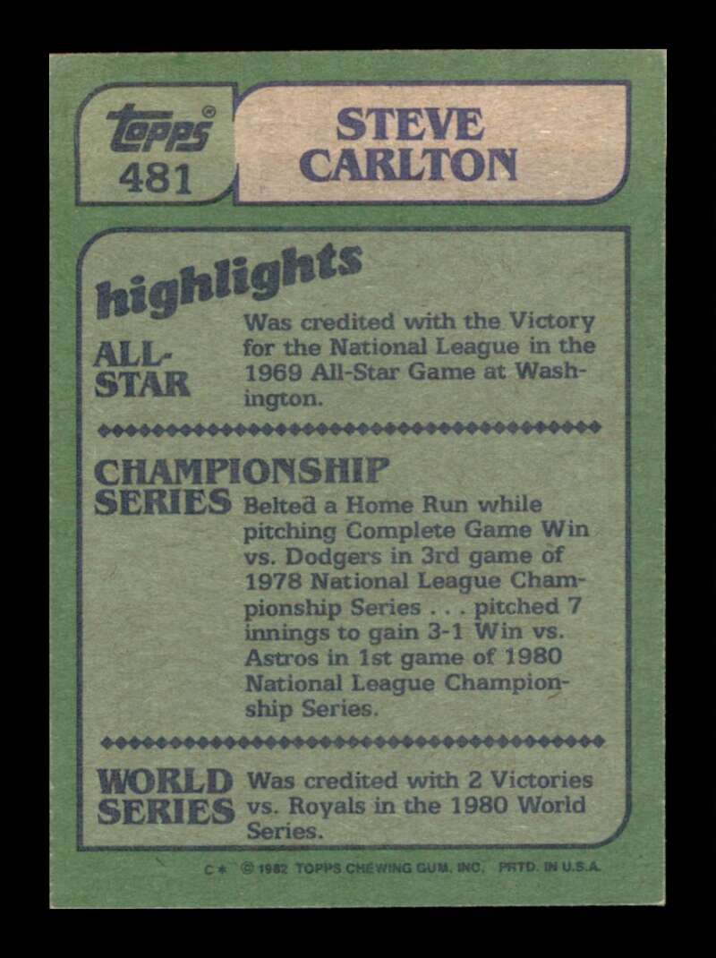 Load image into Gallery viewer, 1982 Topps Steve Carlton #481 Philadelphia Phillies Image 2
