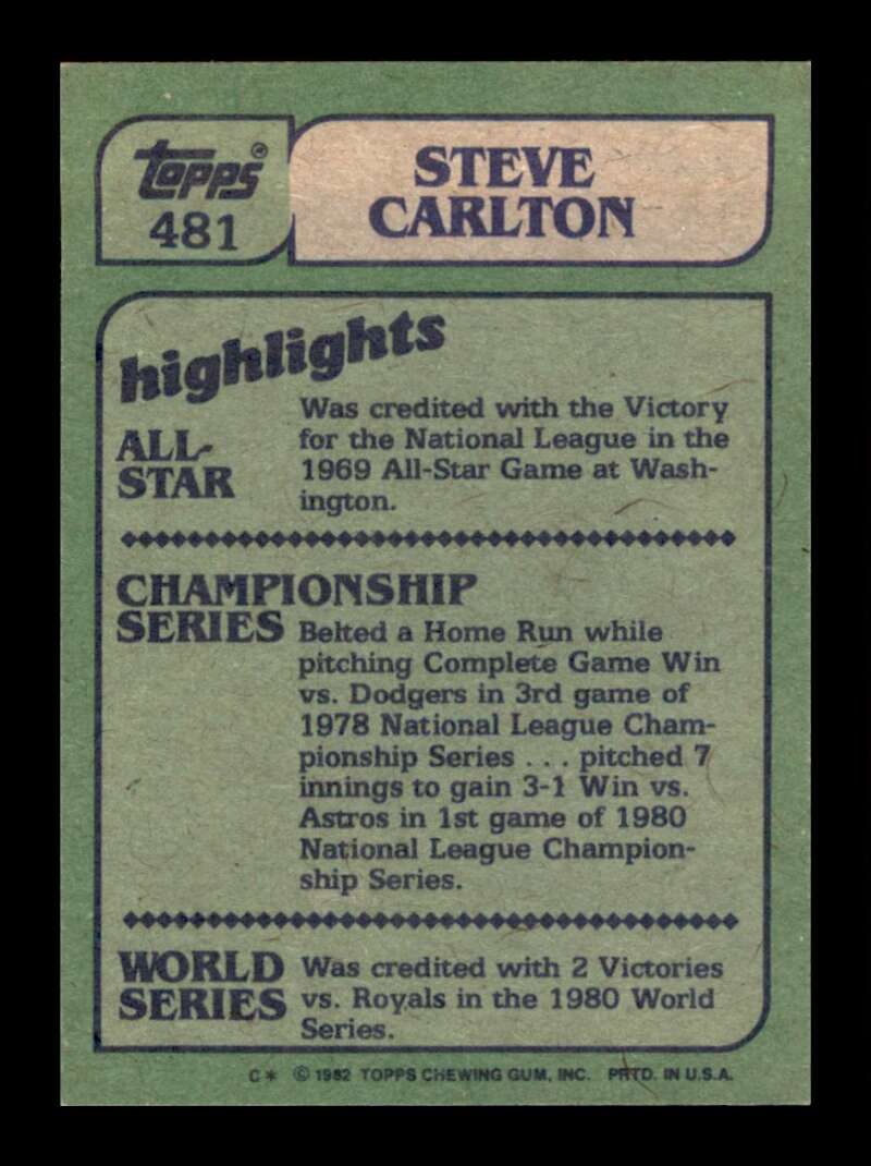 Load image into Gallery viewer, 1982 Topps Steve Carlton #481 Philadelphia Phillies Image 2
