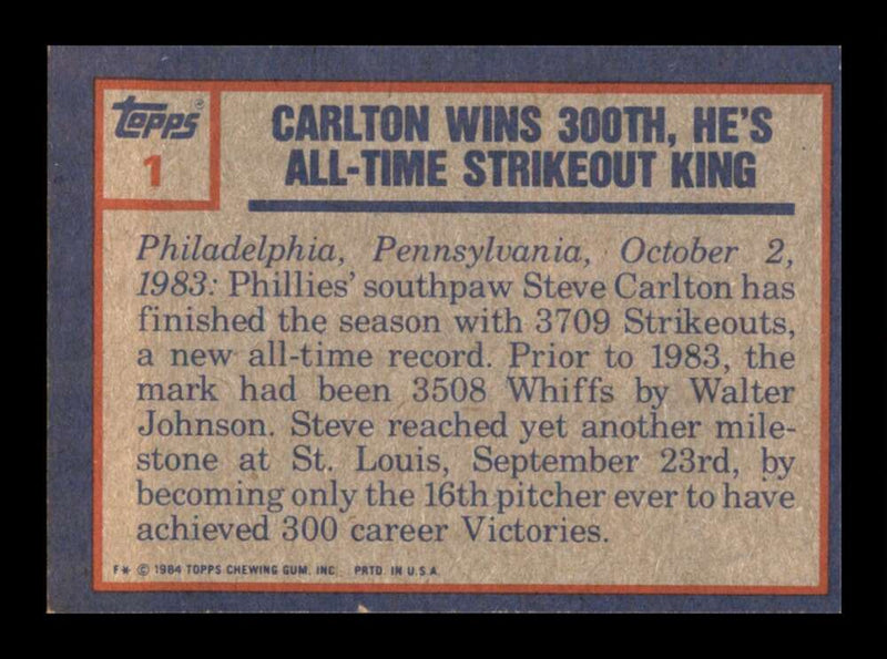 Load image into Gallery viewer, 1984 Topps Steve Carlton #1 Philadelphia Phillies Image 2
