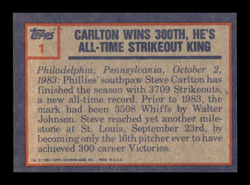 Load image into Gallery viewer, 1984 Topps Steve Carlton #1 Philadelphia Phillies Image 2
