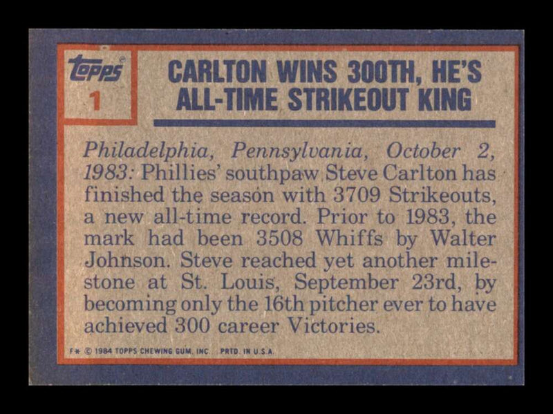 Load image into Gallery viewer, 1984 Topps Steve Carlton #1 Philadelphia Phillies Image 2
