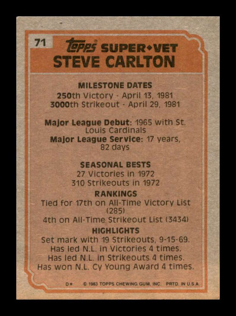 Load image into Gallery viewer, 1983 Topps Steve Carlton #71 St. Louis Cardinals/Philadelphia Phillies Image 2
