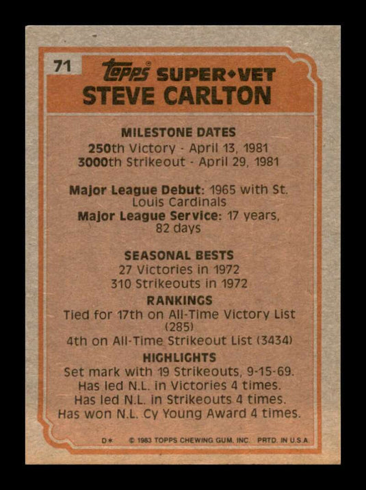 1983 Topps Steve Carlton