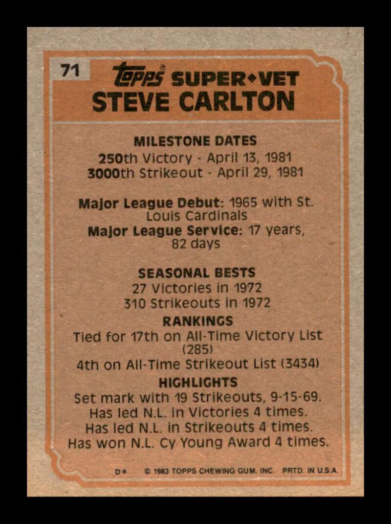 Load image into Gallery viewer, 1983 Topps Steve Carlton #71 St. Louis Cardinals/Philadelphia Phillies Image 2
