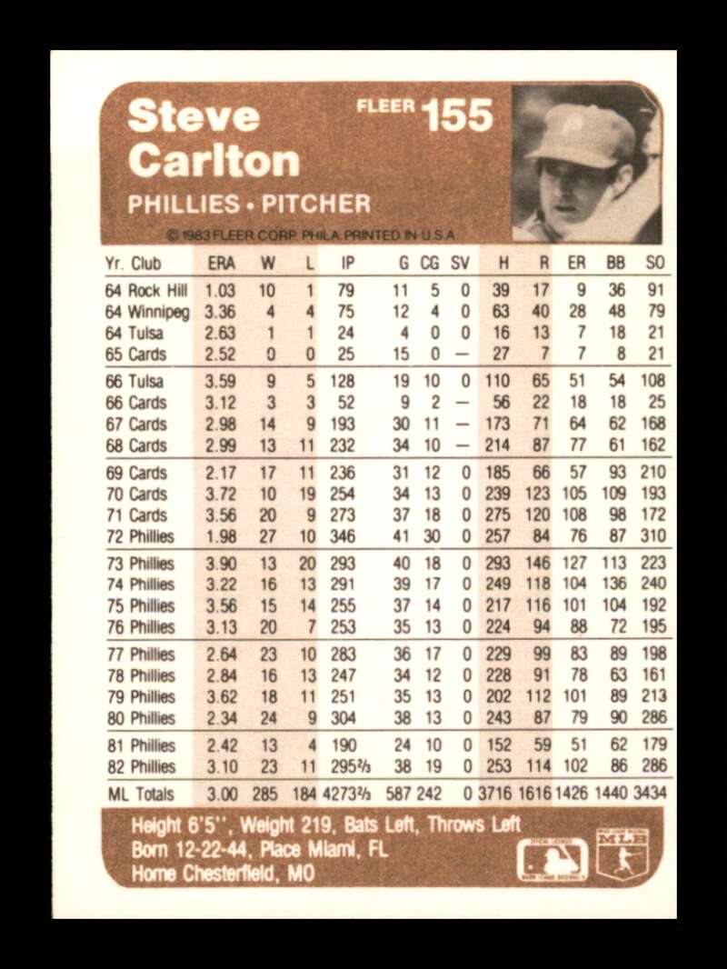 Load image into Gallery viewer, 1983 Fleer Steve Carlton #155 Philadelphia Phillies Image 2
