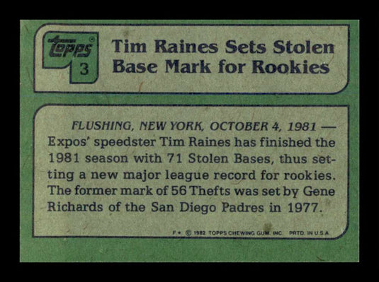 1982 Topps Tim Raines