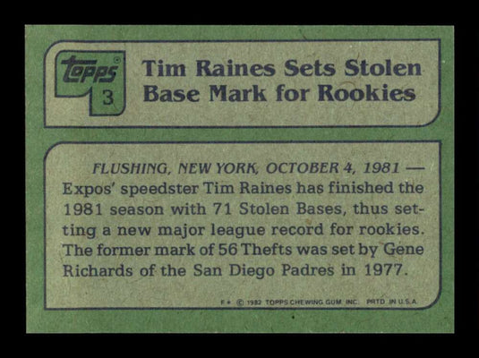 1982 Topps Tim Raines