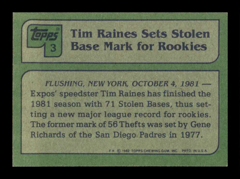 Load image into Gallery viewer, 1982 Topps Tim Raines #3 Montreal Expos Image 2
