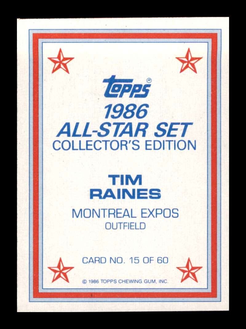 Load image into Gallery viewer, 1986 Topps Glossy All Star Tim Raines #15 Montreal Expos Image 2
