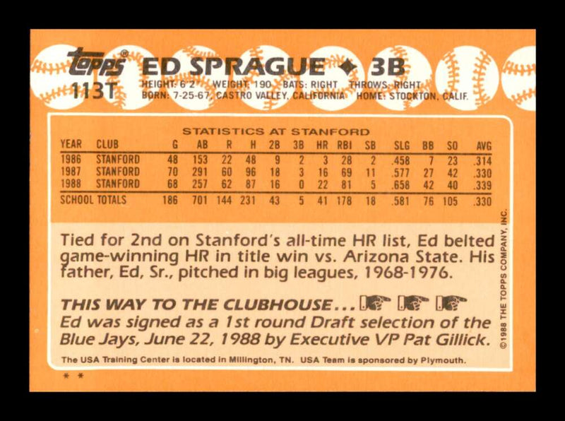 Load image into Gallery viewer, 1988 Topps Traded Ed Sprague #113T USA Image 2
