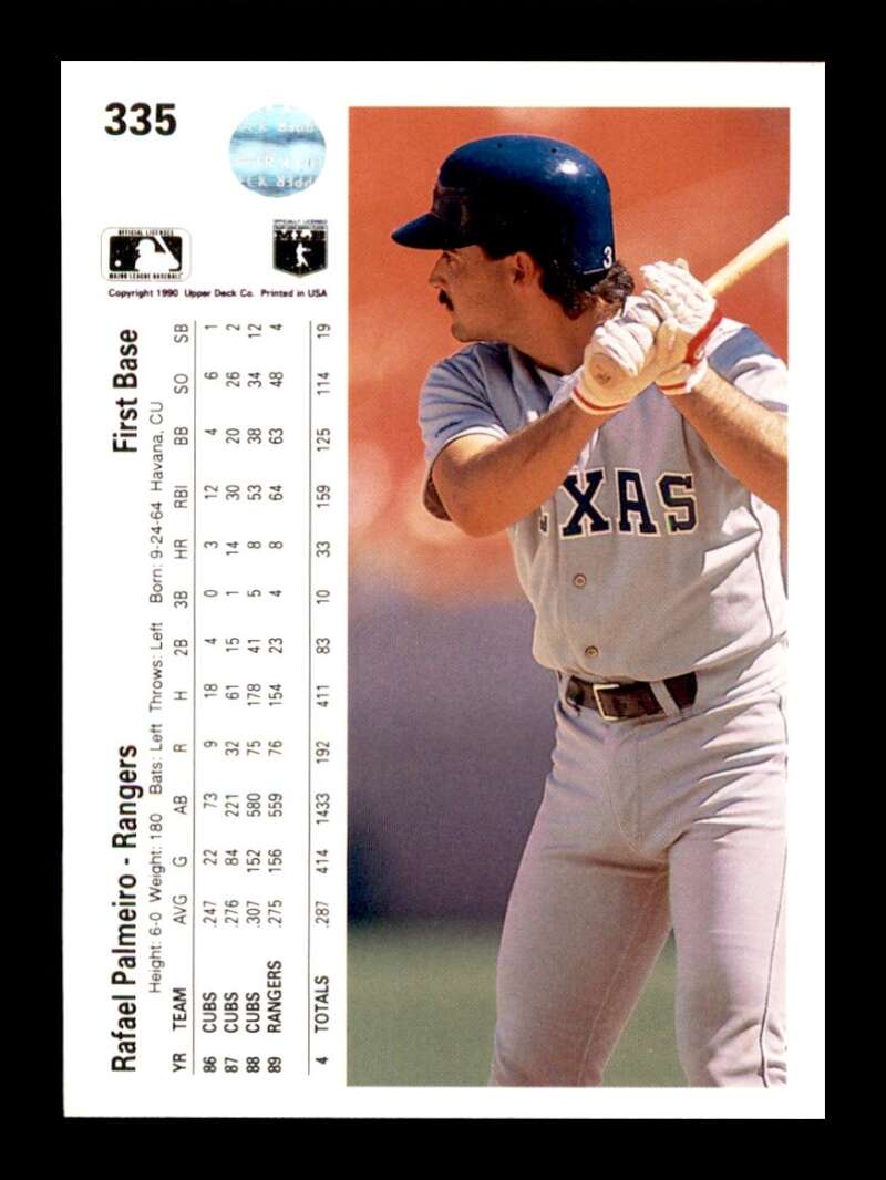 Load image into Gallery viewer, 1990 Upper Deck Rafael Palmeiro #335 Texas Rangers Image 2
