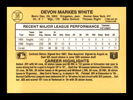 1987 Donruss Devon White 