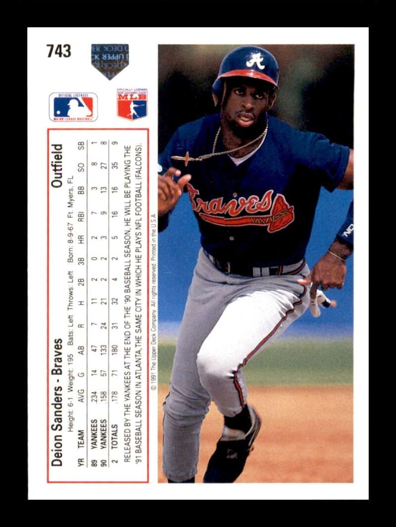 Load image into Gallery viewer, 1991 Upper Deck Deion Sanders #743 Atlanta Braves Image 2
