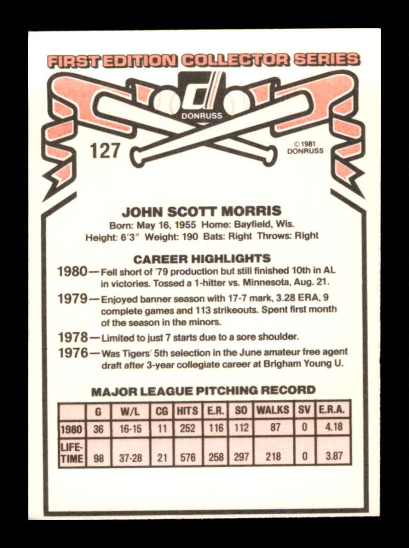 Load image into Gallery viewer, 1981 Donruss Jack Morris #127 Detroit Tigers Image 2
