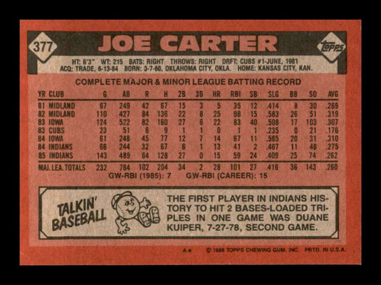 1986 Topps Joe Carter 