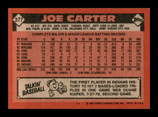 1986 Topps Joe Carter 