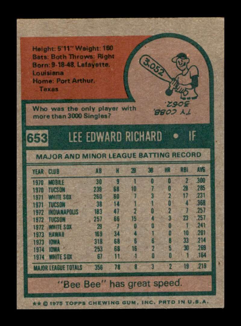 Load image into Gallery viewer, 1975 Topps Lee Richards #653 Set Break Chicago White Sox Image 2
