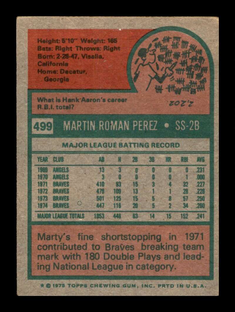 Load image into Gallery viewer, 1975 Topps Marty Perez #499 Set Break Atlanta Braves Image 2
