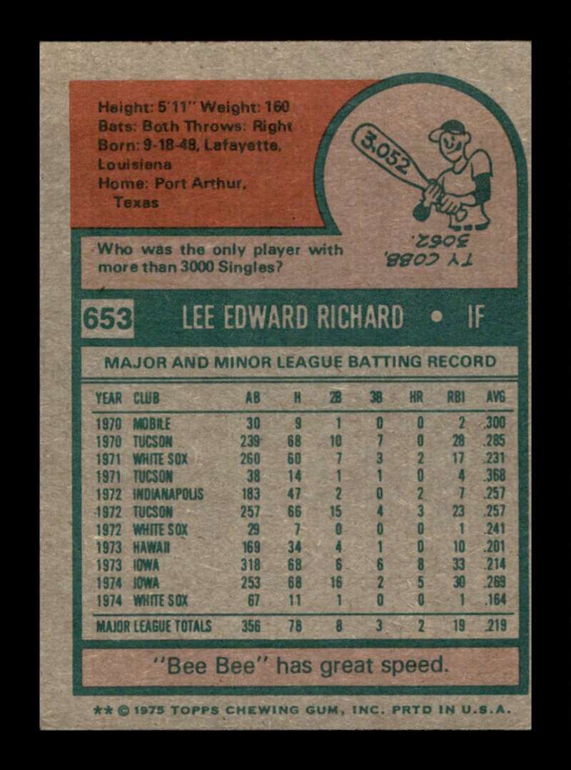 Load image into Gallery viewer, 1975 Topps Lee Richards #653 Set Break Chicago White Sox Image 2
