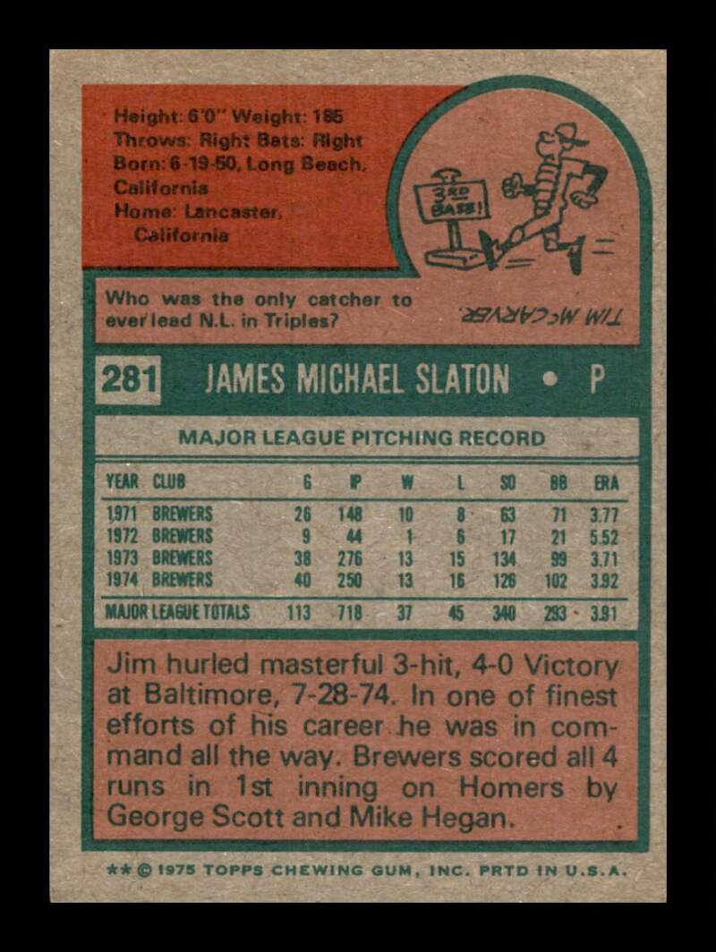 Load image into Gallery viewer, 1975 Topps Jim Slaton #281 Set Break Milwaukee Brewers Image 2
