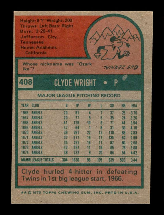 1975 Topps Clyde Wright