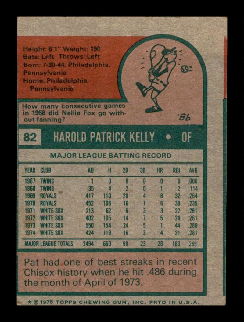 Load image into Gallery viewer, 1975 Topps Pat Kelly #82 Set Break Chicago White Sox Image 2
