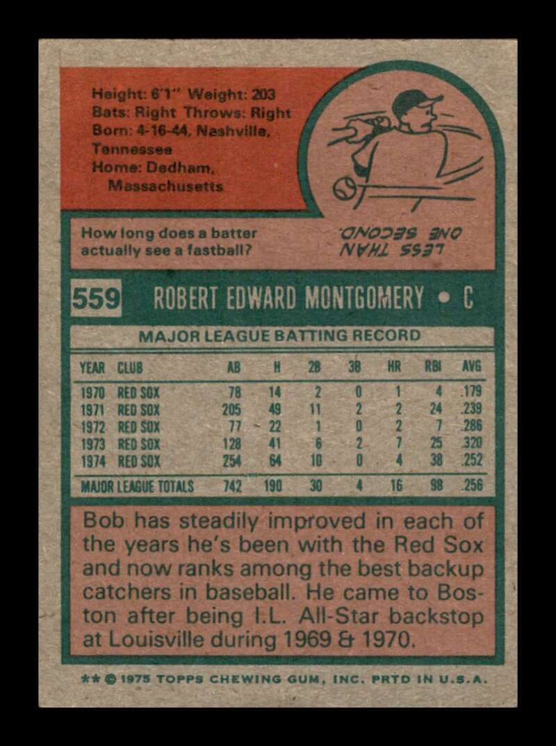 Load image into Gallery viewer, 1975 Topps Bob Montgomery #559 Set Break Boston Red Sox Image 2
