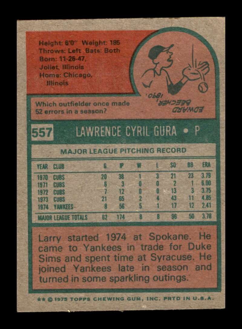 Load image into Gallery viewer, 1975 Topps Larry Gura #557 Set Break New York Yankees Image 2
