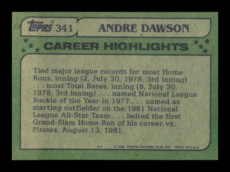 Load image into Gallery viewer, 1982 Topps Andre Dawson #341 Montreal Expos Image 2
