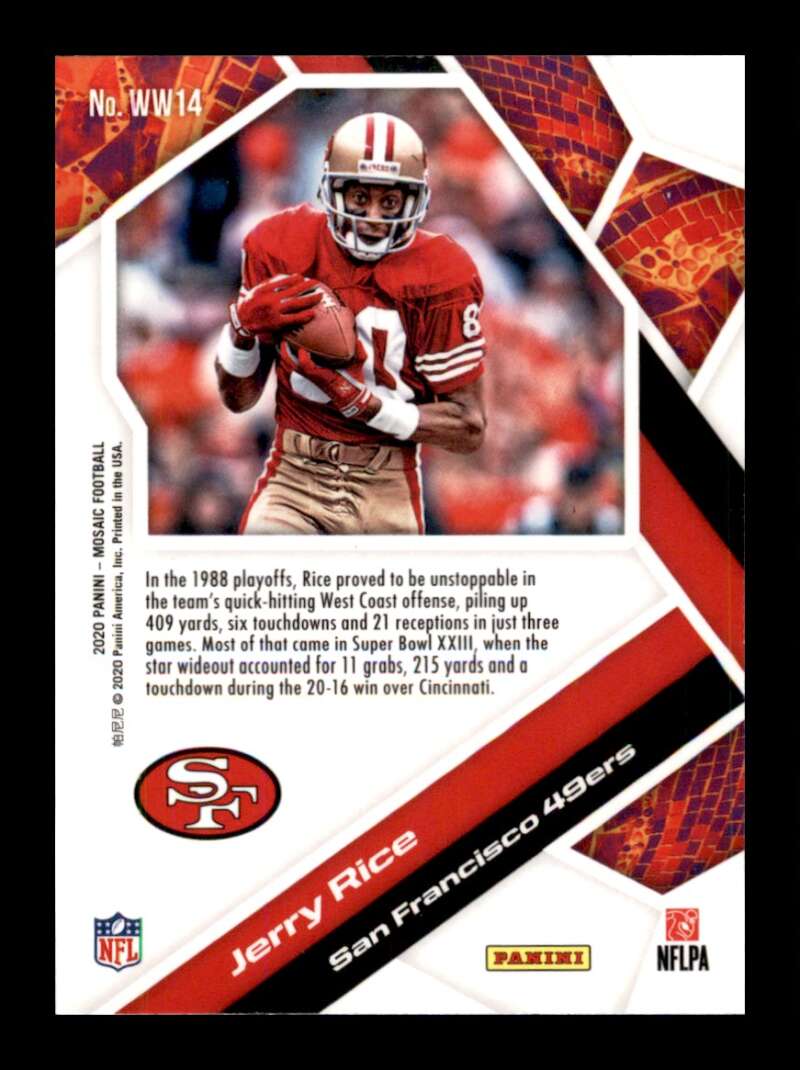 Load image into Gallery viewer, 2020 Panini Mosaic Will to Win Jerry Rice #WW14 San Francisco 49ers Image 2
