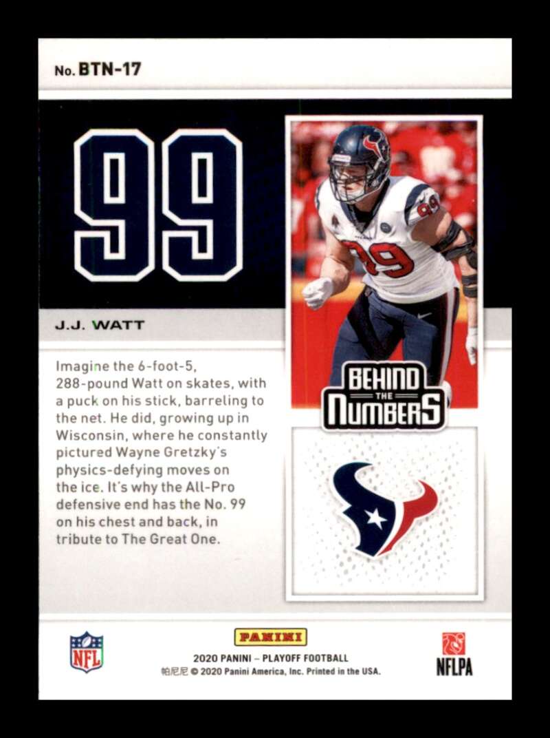 Load image into Gallery viewer, 2019 Panini Playoff Behind The Numbers J.J. Watt #BTN-17 Houston Texans Image 2
