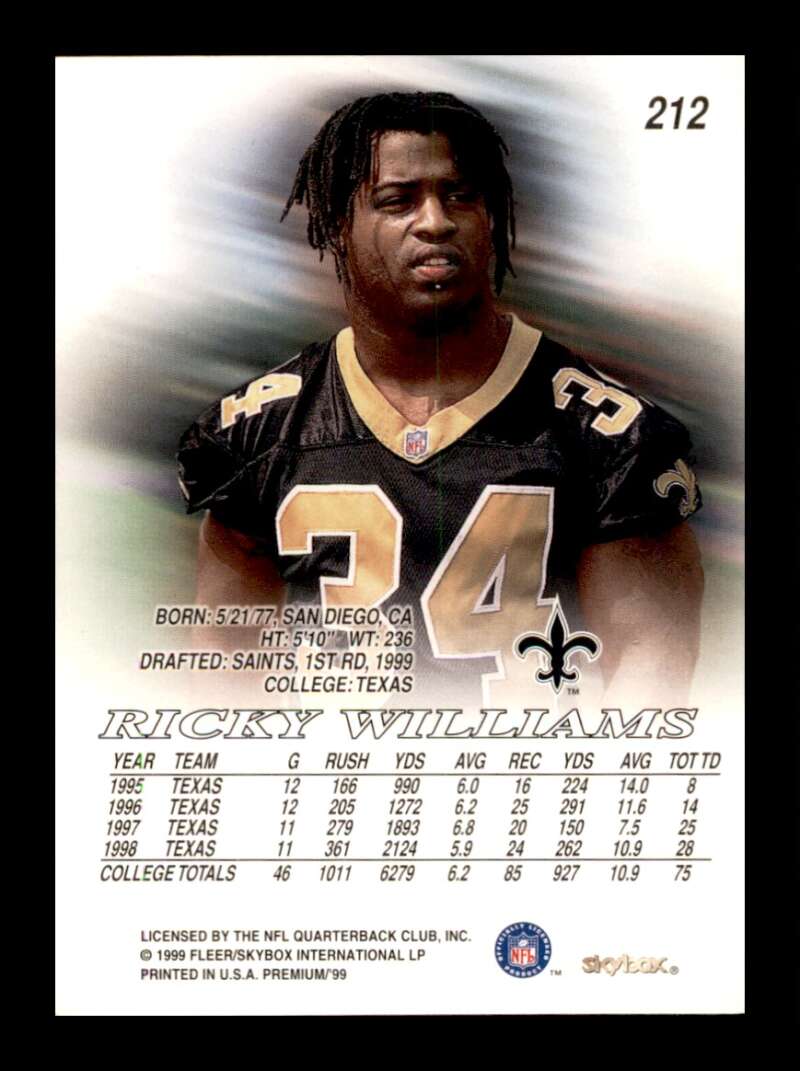 Load image into Gallery viewer, 1999 SkyBox Premium Ricky Williams #212 Rookie RC New Orleans Saints Image 2
