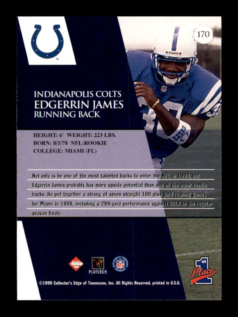 Load image into Gallery viewer, 1999 Collector&#39;s Edge Edgerrin James #170 Rookie RC Indianapolis Colts Image 2
