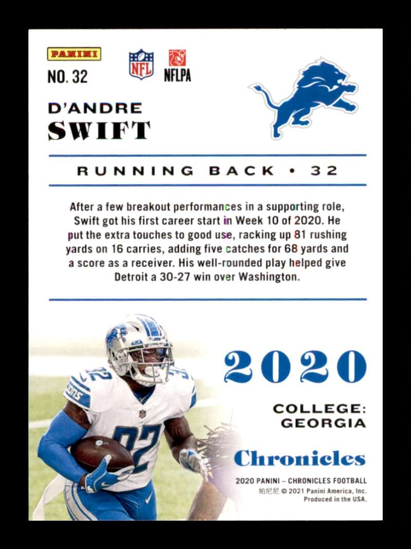 Load image into Gallery viewer, 2021 Panini Chronicles D&#39;Andre Swift #32 Rookie RC Detroit Lions Image 2
