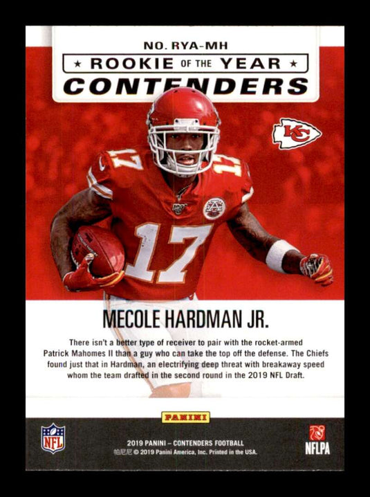 2019 Panini Contenders Rookie of the Year Mecole Hardman Jr. 