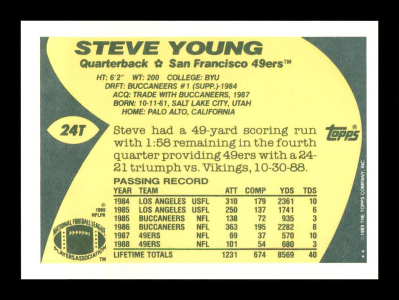 Load image into Gallery viewer, 1989 Topps Traded Steve Young #24T Set Break San Francisco 49ers Image 2
