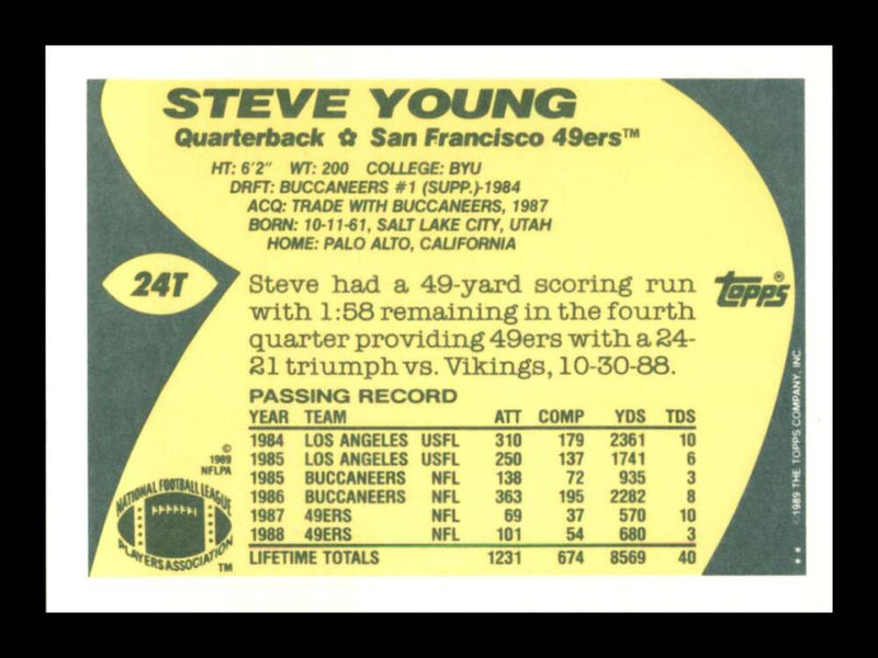 Load image into Gallery viewer, 1989 Topps Traded Steve Young #24T Set Break San Francisco 49ers Image 2
