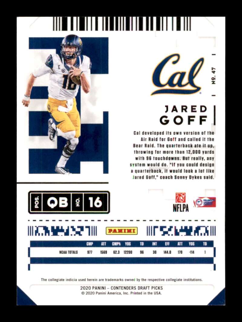 Load image into Gallery viewer, 2020 Panini Contenders Draft Blue Foil Jared Goff #47 Los Angeles Rams Image 2
