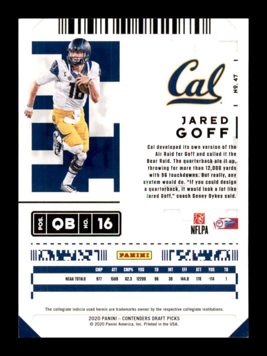 2020 Panini Contenders Draft Blue Foil Jared Goff