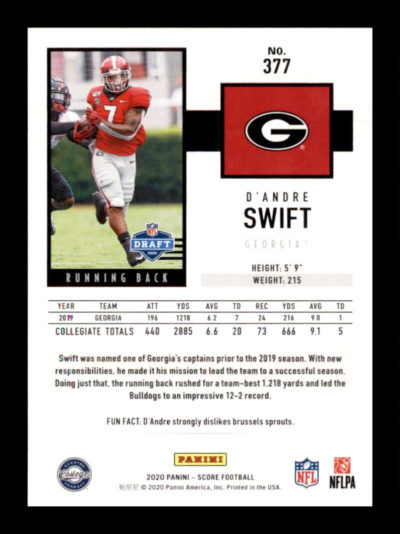 Load image into Gallery viewer, 2020 Score D&#39;Andre Swift #377 Rookie RC Georgia Bulldogs Image 2
