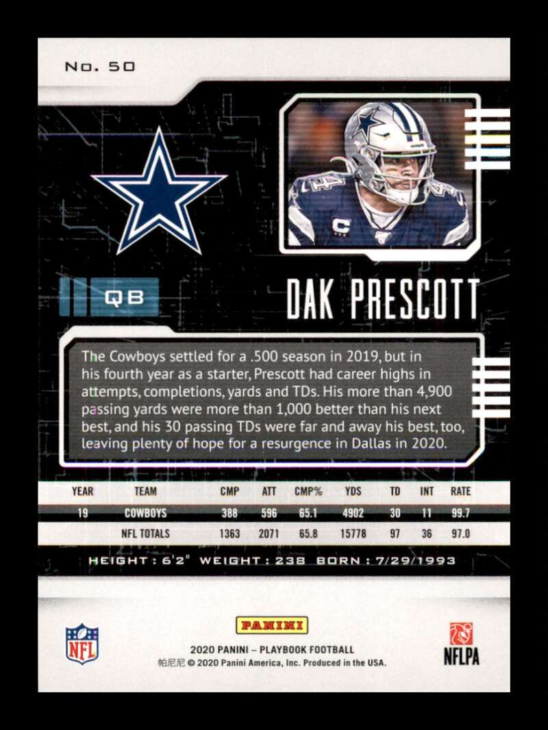 Load image into Gallery viewer, 2020 Panini Playbook Dak Prescott #50 Dallas Cowboys Image 2
