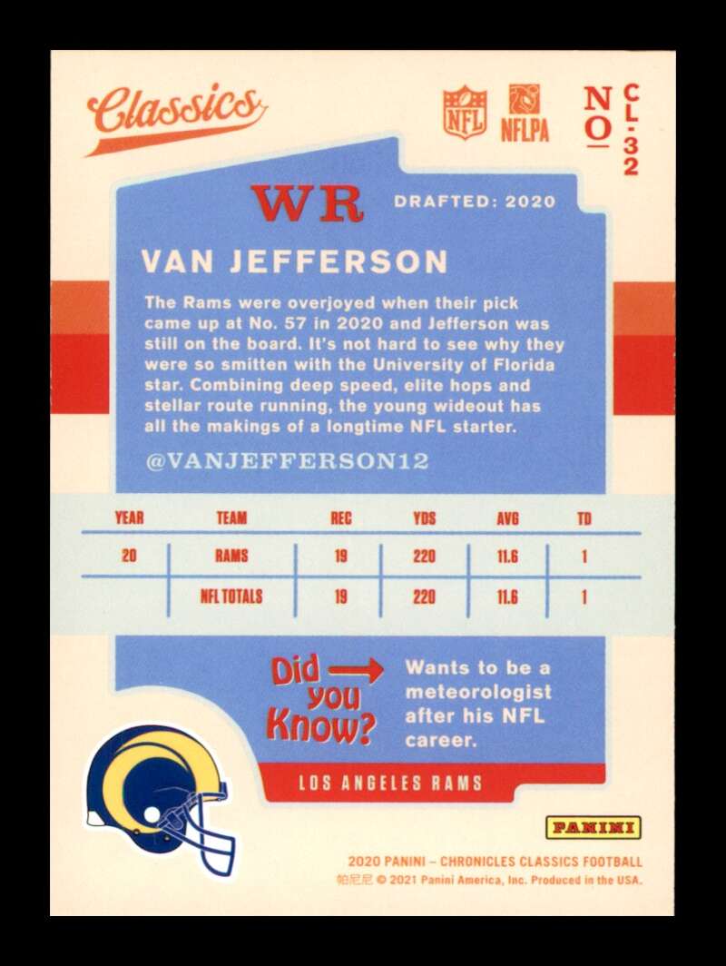 Load image into Gallery viewer, 2020 Panini Chronicles Classics Van Jefferson #CL-32 Rookie RC Los Angeles Rams Image 2
